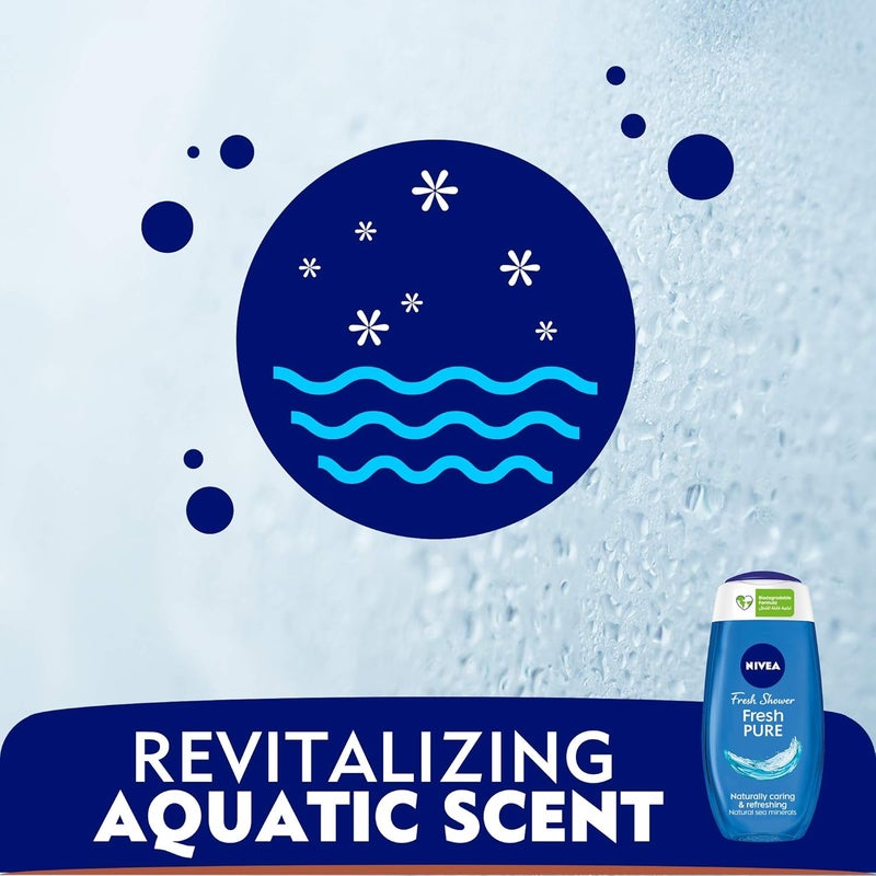 NIVEA Shower Gel Body Wash, Fresh Pure Sea Minerals, Aquatic Scent, Pack of 3 (250ml each) - Image 4